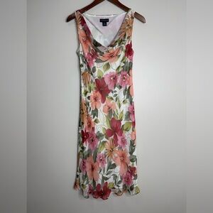 Ann Taylor Y2K Silk Floral Cowl Neck Sleeveless Dress Midi Fairy Cottagecore 8